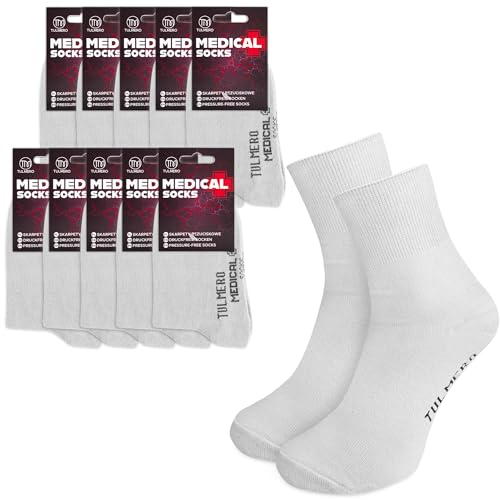 TULMERO MEDICAL Socken Komfortbund - Nicht Einschnürende Socken Baumwollsocken - Diabetikersocken - Venensocken - Business-Socken - Herren/Damen - Druckfreie Socke Glatt - Grau 10 Paar Gr. 41-43 von TULMERO