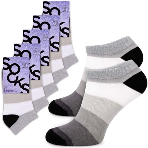 TULMERO Socken Sneaker - Herren/Damen - Baumwollsocken -Kurze Bunt Gestreifte Gemusterte Socken- 5 Paar Gr. 41-43 von TULMERO