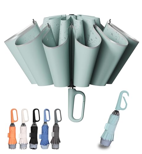 TUMAAOTU Kompakter umgekehrter Regenschirm mit Karabiner-Griff – Reise-Regenschirm, winddicht, stark, automatische Regenschirme für Wind, Regen, automatisches Öffnen, Schließen, 10 Rippen, robuster von TUMAAOTU