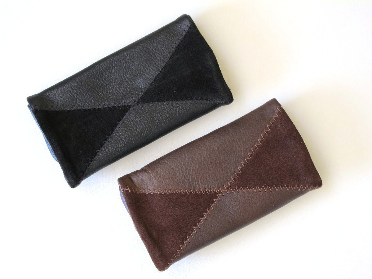 Leder Tabaktasche Handgefertigt Aus Und Velours in Schwarz Braun von TUMABROTHERS