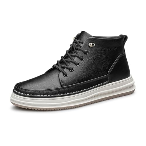 Mens Leder Aufzug Stiefel Formal Walking Stiefel Für Männer Mode High-Top 3.14Inchs Taller Unsichtbare Höhe Erhöhung Schuhe,8cm(3.14inchs) Black,43 EU von TUMAHE