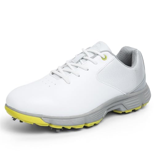 TUMAHE 7 Spikes Golfschuhe Für Männer wasserdichte Leichte Golfschuhe Outdoor Bequeme rutschfeste Wanderschuhe,Gelb,44 EU von TUMAHE
