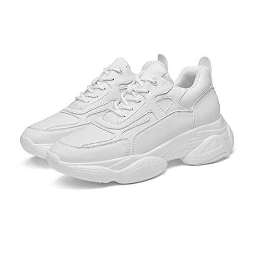 TUMAHE Aufzug Schuhe Für Männer, Männer Höhe Erhöhen Turnschuhe Leder Freizeitschuhe Atmungsaktive Mode Walking Trainer,White 8cm,42 EU von TUMAHE