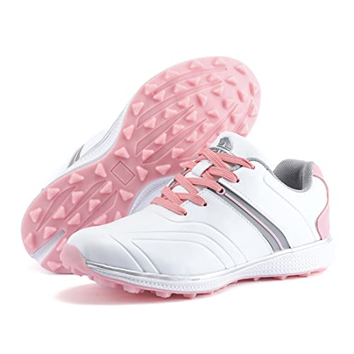 TUMAHE Damen Spikeless Golfschuhe wasserdichte Golfschuhe Bequeme Golf Sneakers Outdoor Anti Rutsch Walking Schuhe,Rosa,39 EU von TUMAHE