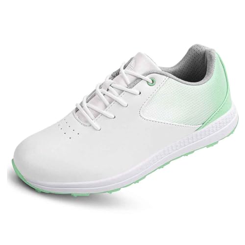 TUMAHE Frauen Golf Trainer Casual Leder Golfschuhe Leicht Walking Sport Turnschuhe Gym Sport,Grün,38 EU von TUMAHE