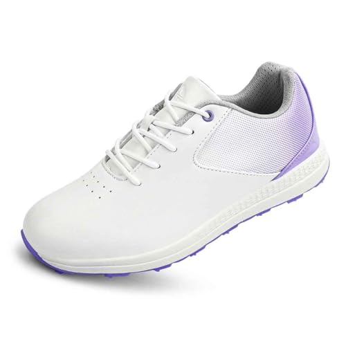 TUMAHE Frauen Golf Trainer Casual Leder Golfschuhe Leicht Walking Sport Turnschuhe Gym Sport,Lila,39 EU von TUMAHE
