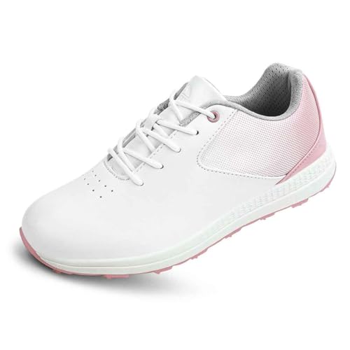 TUMAHE Frauen Golf Trainer Casual Leder Golfschuhe Leicht Walking Sport Turnschuhe Gym Sport,Rosa,37 EU von TUMAHE