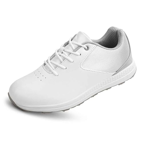 TUMAHE Frauen Golf Trainer Casual Leder Golfschuhe Leicht Walking Sport Turnschuhe Gym Sport,Weiß,39 EU von TUMAHE