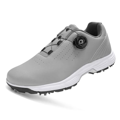 TUMAHE Golfschuhe für Männer Spikes Bequeme Golf-Sneaker Männlicher Slip On Walking Sportschuhe Wasserabweisend,Grau,45 EU von TUMAHE