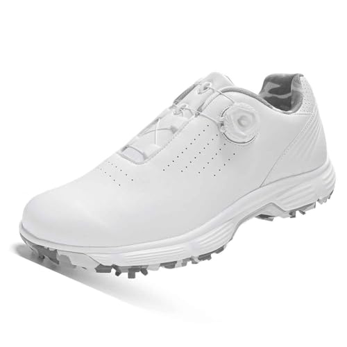 TUMAHE Golfschuhe für Männer Spikes Bequeme Golf-Sneaker Männlicher Slip On Walking Sportschuhe Wasserabweisend,Natural,41 EU von TUMAHE