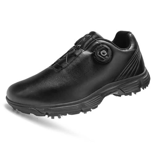 TUMAHE Golfschuhe für Männer Spikes Bequeme Golf-Sneaker Männlicher Slip On Walking Sportschuhe Wasserabweisend,Schwarz,42 EU von TUMAHE
