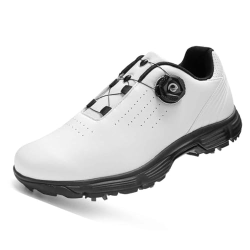 TUMAHE Golfschuhe für Männer Spikes Bequeme Golf-Sneaker Männlicher Slip On Walking Sportschuhe Wasserabweisend,Weiß,43 EU von TUMAHE
