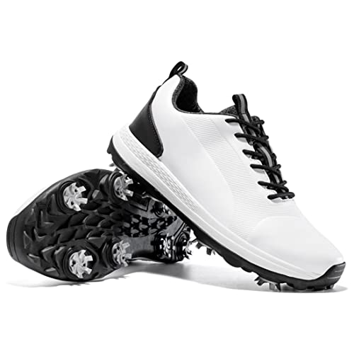 TUMAHE Golfschuhe für Männer mit 7 abnehmbaren Spikes Golf Sport Training Turnschuhe wasserdichte Golf Trainer,Black White,45 EU von TUMAHE