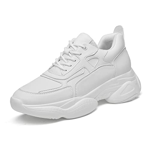 TUMAHE Herren Aufzug Schuhe, Mode Taller Trainer Komfortable Unsichtbare Höhe Erhöhung Schuhe Leder Mode Design Walking Schuhe Für Männer,White 8cm,42 EU von TUMAHE