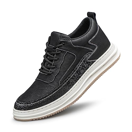 TUMAHE Herren Aufzug Schuhe, Slip Auf Unsichtbare Höhe Erhöhung Trainer Für Männer Mode Atmungsaktive Leder Erhöhte Schuhe,8cm(3.14inchs) Black,40 EU von TUMAHE