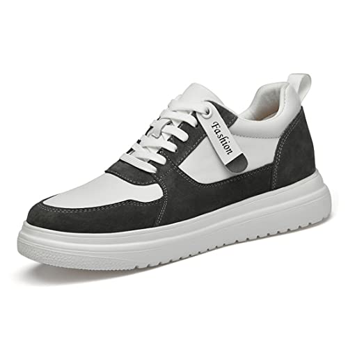 TUMAHE Herren Aufzug Schuhe Casual Leder Formale Business Trainer Lace-Ups Versteckte Ferse Walking Arbeit Turnschuhe,Grey 8cm,39 EU von TUMAHE