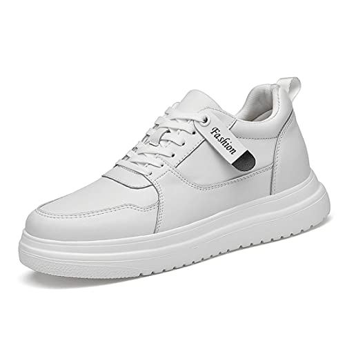 TUMAHE Herren Aufzug Schuhe Casual Leder Formale Business Trainer Lace-Ups Versteckte Ferse Walking Arbeit Turnschuhe,White 8cm,42 EU von TUMAHE