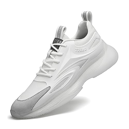 TUMAHE Herren Aufzug Schuhe Casual Unsichtbare Höhe Zunehmende Walking Schuhe rutschfeste Atmungsaktive Versteckte Ferse Turnschuhe,8cm White,43 EU von TUMAHE