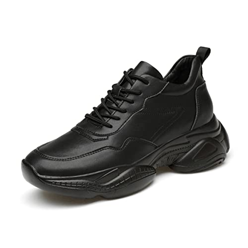 TUMAHE Herren Aufzug Schuhe Leder Versteckte Ferse Walking Sneakers Casual Outdoor Höhe Erhöhung Training Schuhe,3.14 inchs Black,42 EU von TUMAHE