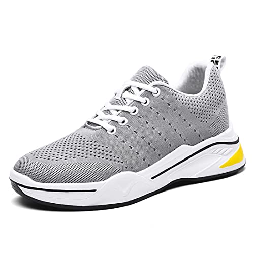 TUMAHE Herren Aufzugsschuhe, Leicht Unsichtbar Höhe erhöhen Sportliche Turnschuhe Atmungsaktives flaches Mesh Versteckte Ferse Höhere Turnschuhe,8cm Grey,37 EU von TUMAHE