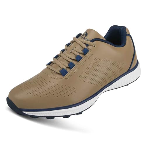 TUMAHE Herren Breite Golfschuhe rutschfest Bequeme Mode Golfschuhe Atmungsaktive Golfer Sport Athletic Turnschuhe,Braun,41 EU von TUMAHE