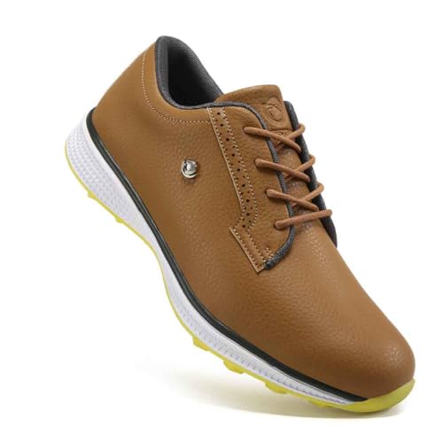 TUMAHE Herren Golfschuhe Wasserabweisend Spikeless Golf Sport Training Sneakers rutschfest für männliches Freizeitgolfen ﻿,Braun,46 EU von TUMAHE
