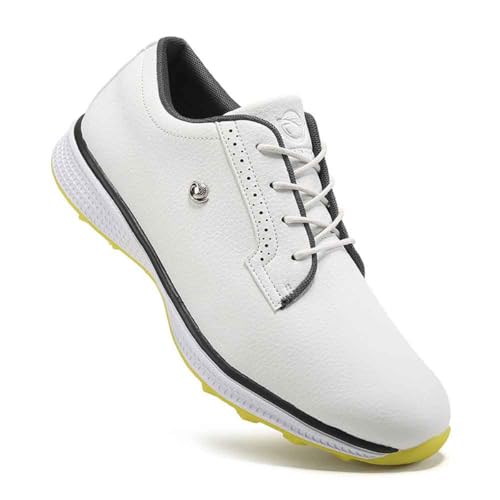 TUMAHE Herren Golfschuhe Wasserabweisend Spikeless Golf Sport Training Sneakers rutschfest für männliches Freizeitgolfen ﻿,Gelb,39 EU von TUMAHE