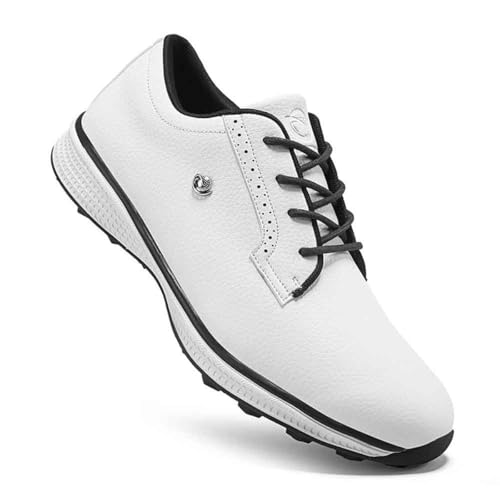 TUMAHE Herren Golfschuhe Wasserabweisend Spikeless Golf Sport Training Sneakers rutschfest für männliches Freizeitgolfen ﻿,Weiß,46 EU von TUMAHE