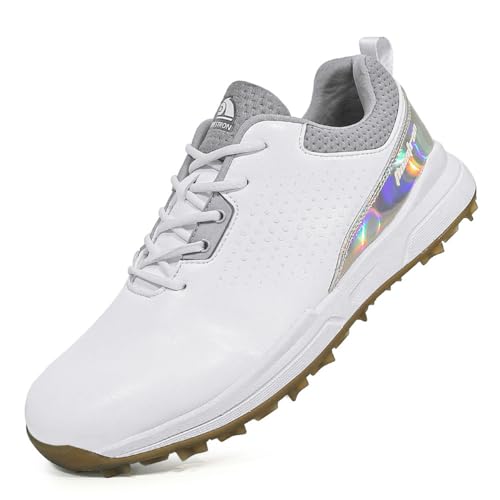 TUMAHE Herren Golfschuhe Wasserdicht Leichte rutschfeste Golfer Wanderschuhe Mode Flexible Golf Sport Turnschuhe Für Männer,Silber,40 EU von TUMAHE