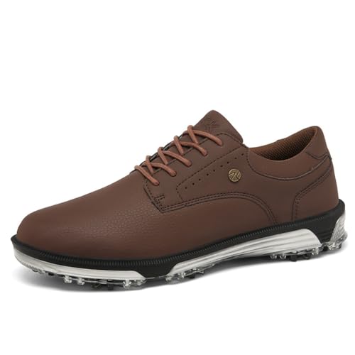 TUMAHE Herren Kunstleder Golf Turnschuhe, Low Top Walking Tennis Schuhe Schnürung Casual Golfer Training Turnschuhe,Braun,41 EU von TUMAHE