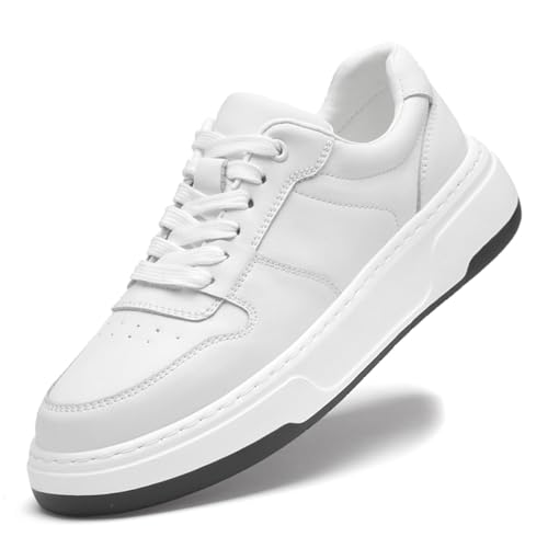 TUMAHE Herren Unsichtbare Höhe Erhöhung Leder Turnschuhe Schnüren Höher Mode Aufzug Schuhe Bequem Business Oxford,6cm(2.35inchs) White,43 EU von TUMAHE