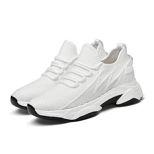 TUMAHE Herren Unsichtbare Höhe Erhöhung Schuhe Atmungsaktive Höhe Heben Aufzug Schuhe Versteckte Ferse Mode Turnschuhe - 3,14 Zoll Größer,8cm White,37 EU von TUMAHE