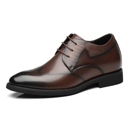 TUMAHE Herren Unsichtbare Höhe Erhöhung Schuhe Leder Lace-Up Oxfords Versteckte Ferse Höhere Schuhe für Business Office Formal,6cm Brown,43 EU von TUMAHE