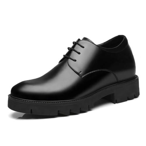 TUMAHE Herren Unsichtbare Höhe Zunehmende Aufzug Schuhe 8Cm Höhere Höhe Oxfords Formale Schuhe Casual Leder Business Hochzeit Schuhe,8cm Black,42 EU von TUMAHE