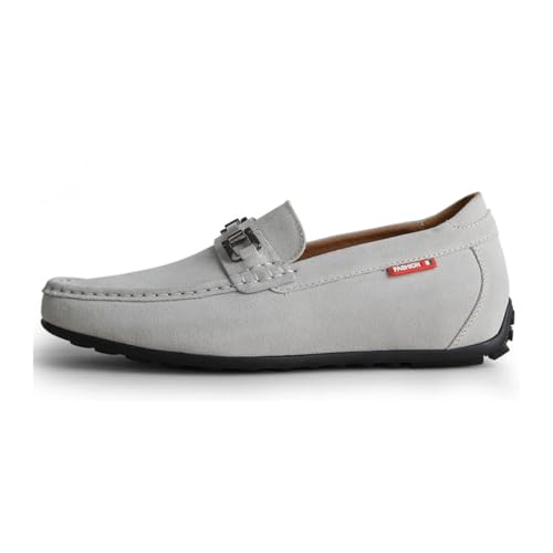 TUMAHE Herren Unsichtbare Höhe Zunehmende Loafers, Aufzug Mokassin Fahrschuhe Atmungsaktive Slip Auf Versteckte Ferse 3.14' Höhere Bootsschuhe,3.14inchs(8cms) Grey,42 EU von TUMAHE