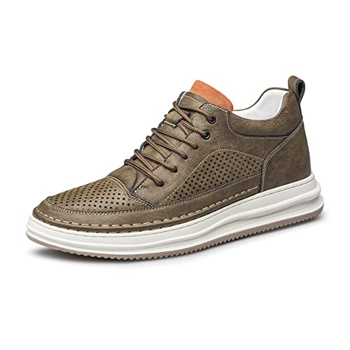 TUMAHE Herren Unsichtbare Höhe Zunehmende Mode Turnschuhe High Top Leder Kleid Stiefel Für Männer Casual Aufzug Schuhe,3.14inchs Brown mesh,41 EU von TUMAHE