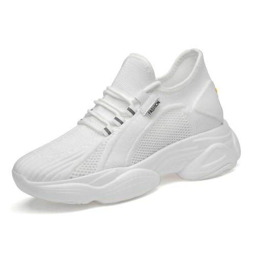 TUMAHE Herren Unsichtbare Höhenerhöhung Aufzug Wanderschuhe rutschfeste Leichte Workout Gym Turnschuhe Atmungsaktives Mesh Mode Sportschuhe,2.35inchs(6cms) White,36 EU von TUMAHE