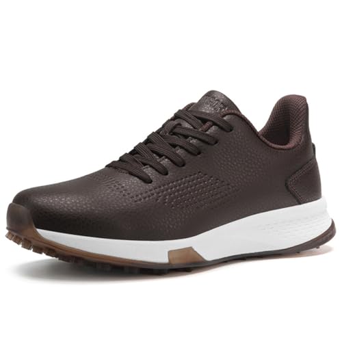 TUMAHE Herren wasserdichte Golfschuhe Casual Mode Tennis Turnschuhe Komfort rutschfeste Golfer Sport Turnschuhe,Braun,46 EU von TUMAHE