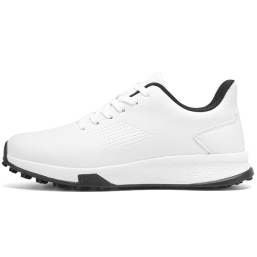 TUMAHE Herren wasserdichte Golfschuhe Casual Mode Tennis Turnschuhe Komfort rutschfeste Golfer Sport Turnschuhe,Weiß,44 EU von TUMAHE