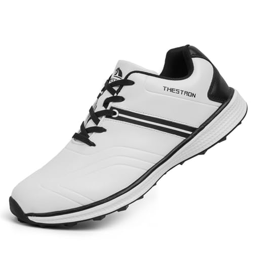 TUMAHE Herren wasserdichte Golfschuhe Spikless Gym Turnschuhe Mode Wanderschuhe Outdoor Golfschuhe,Weiß,45 EU von TUMAHE