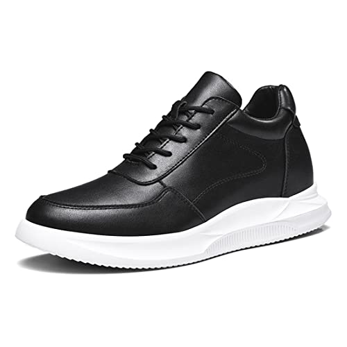 TUMAHE Mens Unsichtbare Höhe Erhöhung Schuhe Leder Aufzug Schuhe Versteckte Ferse Heben Walking Schuhe, 3,15 Taller,8cm Black,39 EU von TUMAHE