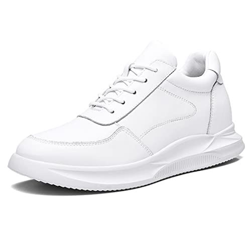 TUMAHE Mens Unsichtbare Höhe Erhöhung Schuhe Leder Aufzug Schuhe Versteckte Ferse Heben Walking Schuhe, 3,15 Taller,8cm White,42 EU von TUMAHE