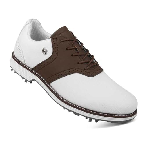 TUMAHE Professionelle Golfschuhe Mit 7 Spikes wasserdichte Golfsportschuhe Für Herren Leichte Wanderschuhe,Braun,43 EU von TUMAHE