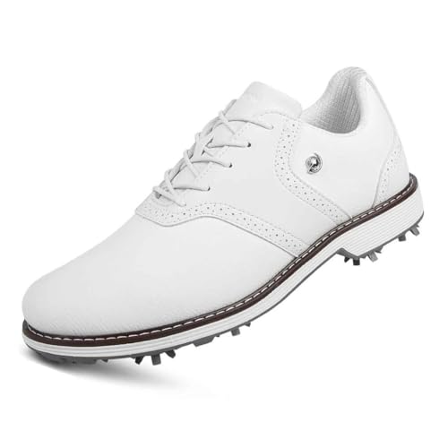 TUMAHE Professionelle Golfschuhe Mit 7 Spikes wasserdichte Golfsportschuhe Für Herren Leichte Wanderschuhe,Weiß,43 EU von TUMAHE