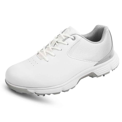 TUMAHE rutschfeste wasserdichte Golfschuhe Mit Spikes Für Frauen Komfortable Wide Fit Golfer Wanderschuhe,Weiß,40 EU von TUMAHE