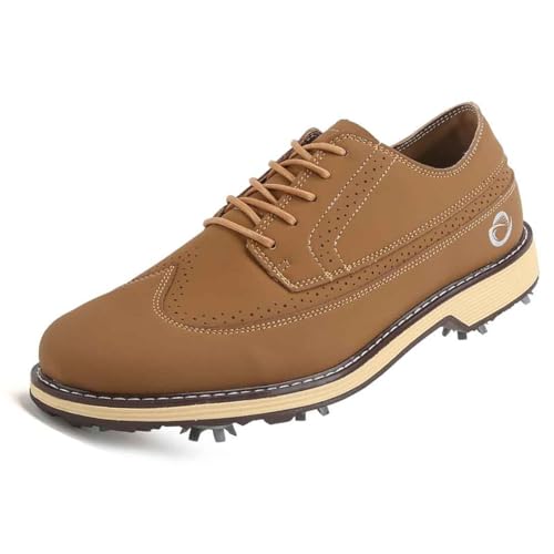 TUMAHE wasserdichte Leder Golf Turnschuhe für Männer Low Top Schnürung Walking Schuhe Mode Casual Golfer Sneaker,Braun,43 EU von TUMAHE