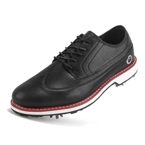 TUMAHE wasserdichte Leder Golf Turnschuhe für Männer Low Top Schnürung Walking Schuhe Mode Casual Golfer Sneaker,Schwarz,39 EU von TUMAHE