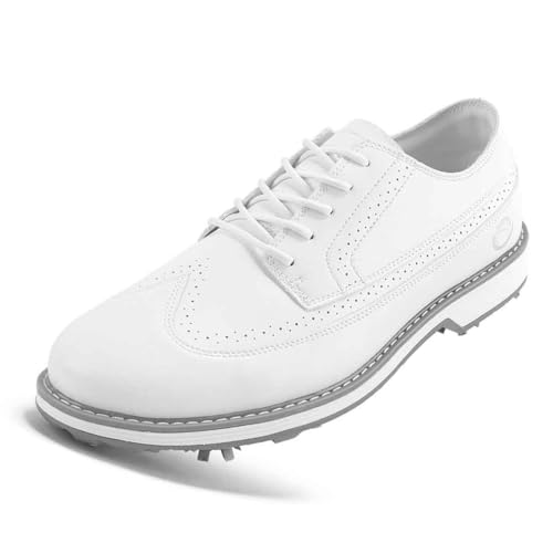 TUMAHE wasserdichte Leder Golf Turnschuhe für Männer Low Top Schnürung Walking Schuhe Mode Casual Golfer Sneaker,Weiß,40 EU von TUMAHE