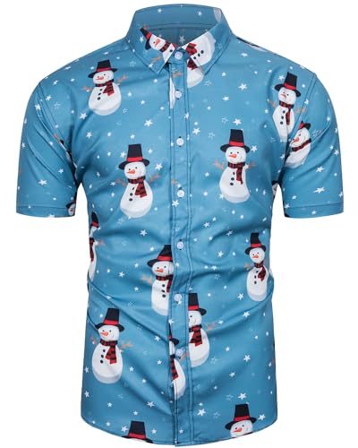 TUNEVUSE Herren Weihnachten Hemd Funky Kurzarm Christmas Hawaiihemd Button Down 3D Druck Party Weihnachts Freizeithemd S-3XL Grau Mittel von TUNEVUSE