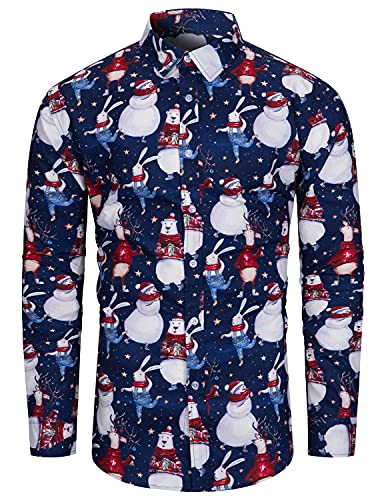 TUNEVUSE Herren Weihnachts Hemd - Lustige Funky Langarm Weihnachten Muster Christmas Xmas Hemd - Blau XX-Large von TUNEVUSE